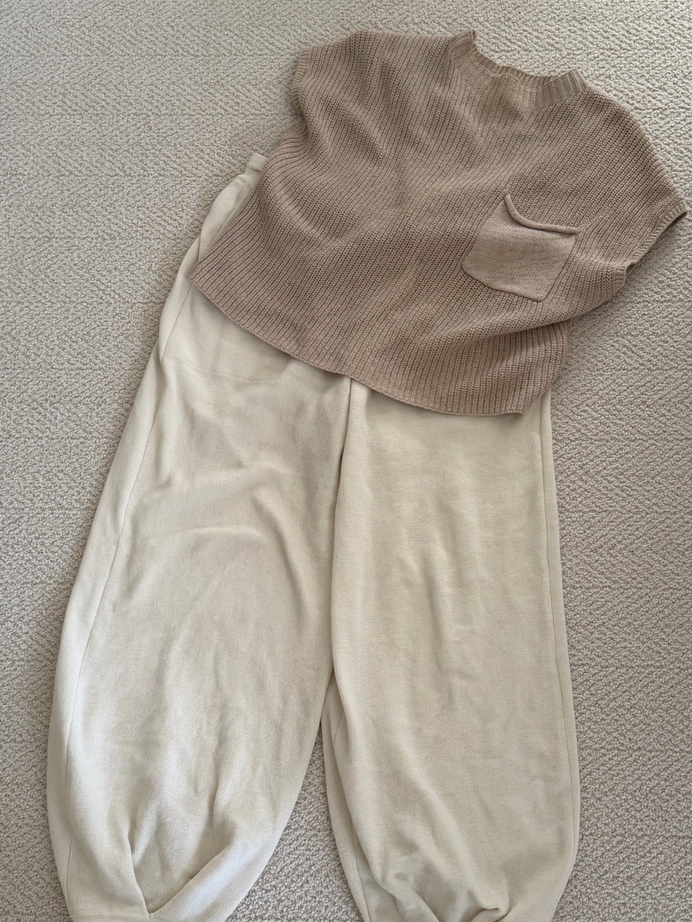 Free People Beige Knit Top with Cream Wide Leg Pants